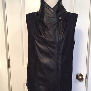 VINCE VEST ZIP JACKET BLACK LEATHER LINEN BLEND SLEEVELESS COAT Size M
